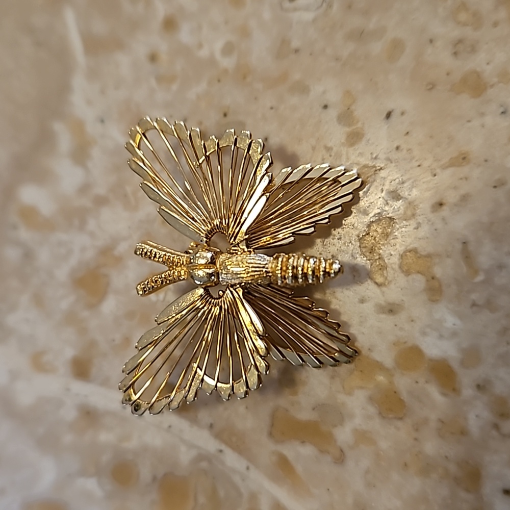 Monet Butterfly Brooch Pin Gold Tone Signed Vintage Insect Bug